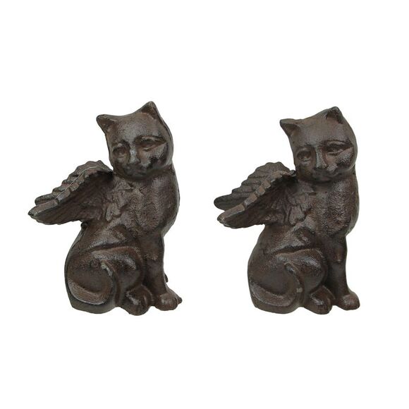 Set of 2 Brown Cast Iron Angel Cat Decorative Bookends Book Shelf Home Decor Art - Picture 1 of 3